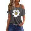 T-shirts pour femmes Fashion Casual Sunflower Imprimé sexy épaule froide à manches courtes T-shirt Top à la mode et simples Vêtements