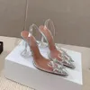 Amina Muaddi Bowtie Satin Point Veat Chaussures Slingbacks Sandals Pumps Crystal-Sunflower High Talèled Shoe Designer Designer Party Mariage Chaussures 35-40