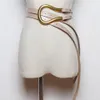 100% echtes Leder Doppelgürtel Luxus Metall U Schnallengürtel Frauen Mädchen Retro Vintage großer Gürtel für Mantel Jeans Schwarzweiß LJ200923 2596