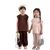 Vêtements Enfants Enfants Summer Suit Girls 2024 Fashionable Casual Baby Clothes Loose Clothes Boys Gest Pantal Brother Sister Wear