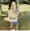 Sacchetti della spesa lettere verdi Stampa spalla tela borse da tote cotone shopper grande per donne eco borse ecologiche casual