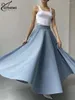 Signe Gonna da donna di cotone blu di moda oymimi 2024 ELEGENTE ELEGENTE ALTA SOLID SOLID SOLID SOLID CHUANDA CAPPIATO FEMMINA DI LENTA