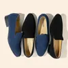 Casual schoenen Loafers mannen slip-on punty suede luie zwart blauw ademend handgemaakte jurk voor