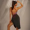 Desgaste de palco de roupas de dança latina Tie tye Dye Cross Top Top Ruffle Lace Fringes Saias para mulheres Prática de fantasia SL6501