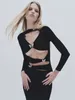 Casual jurken VC 2024 Spring Fashion Sexy jurk voor vrouwen Hollow Out Design Beautiful Butterfly Pins Black Split Long