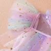 Robes de fille 2024 Robe de filles d'été coréenne Star Sequin Princess Robes Mesh Pompadour Fairy Dressd pour enfants
