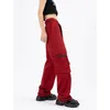 Pantalon féminin rouge y2k cargo bf vintage streetwear hauteur haut de taille pantalon droit des femmes hip hop harajuku poches larges jambe