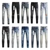 Mäns jeans lila jeans designer jeans för män lila märke jeans hål mager motorcykel trendig rippat lapptäckhål året runt slim ben