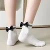 Women Socks 2 Pair Bowknot Cute White Japanese Kawaii Harajuku Sweet Style Lolita Female Short Crew Spring Summer