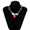 Colliers de pendentif Saliccon coréen mignon collier pendant de la fraise rouge gothique y2k coeur en forme d'imitation collier de chaîne de perle bijoux Q240430