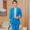 Pantalons de pantalons en deux pièces pour femmes costumes d'affaires pour femmes 2 pantalon et veste ensemble Blue Blazer Work Wear Office Office Ol Styles