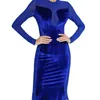 Casual jurken 2024 Winter Donkerblauwe feestkleding voor vrouwen chique luxe heup wrap midi -jurk met lange mouwen met lange mouwen