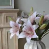 Decorative Flowers 2Heads Artificial Lilies Lifelike Real Touch Bouquet Silk Party Supplies Fake Flower Home Decoration