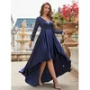 Lässige Kleider Frauen Langarm V Hals Blue Spitze Rückenfreie elegante sexy Damen hohe niedrig unregelmäßige Saum Abend Party Kleid Prom Maxi