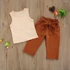 Clothing Sets 1-6Years Kids Baby Girls Clothes Set 2024 Summer Solid Color Sleeveless Tank Crop Tops Bow Pants With Belt Casual Outfits