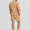 Tracksuits voor heren streetwear Casual los shirt met korte mouwen en shorts, modieuze solid kleur gebreide tweedelige herensportset plus size set