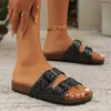 Tofflor bling kvinnor lägenheter mysiga strandskor promenad sandaler avslappnad klänning flip flops 2024 sommar mode femme zapatos glider