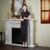 エスニック服高品質の本物のシルクQipao Cheongsamトップスカート中国スタイルの伝統的な改造された高級レトロイブニングパーティー