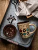 Kubki Creative Personality Fashion Ceramic Coffee Cup Nordic Styl ręcznie malowany Milk Mub Picie gospodarstwa domowego z pokrywką i łyżką