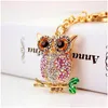 Anneaux clés Pendre de chaîne de chouette animal Colorf AB RHINESTONE GOL TONE MÉTAL CLASS DE LOBSTRE ACCESSOIRES CAR CORT