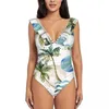 Swimwwear pour femmes Sexy un morceau de maillot de bain Push Up Up Up Palm Tree Geometric 80s 90s Femme Ruffle Monokini Bodys Costume