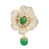 Brooches Emerald Flower Brooch For Women Fashion Gemstone Pendant Pin Clothing Accessories Wedding Bridesmaid Gifts