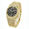 Cagarny Full Diamond Mens Relógios Hip Hop Iced Out Relógio de Pulso de Quartzo Masculino Prata Bling À Prova D 'Água Relógio Masculino Cronógrafo Reloj Relógio de Pulso