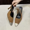 Sandals ZOOKERLIN Sexy Ankle Strap Black Women Party Nightclub Stripper Heels High Quality Metal Pointed Wedding Shoes For