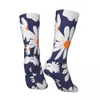 Kvinnors strumpor Daisies White Blue Abstract Flowers Harajuku Stockings Winter Anti Sweat Unisex Bekväm grafisk skateboard