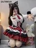 Robes de travail Girl de style américain Lolita Couleur contrastante Black and Red Shet-White-White Shirt de taille