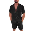 Suelas de canciones para hombres streetwear hawaiian masculina de collar de verano de algodón lino sólido sólido set set de talla grande