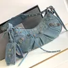 Designerin Frau Le Cagole coole Schlinge Tasche Umhängetaschen Stadt Neo Cagole Crossbody Bag Niete Denim Bag Halbmond Neo Motorradkartenhalter Taschen Handtaschen Diamond 7a