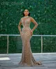 2024 Aso Ebi Illusion Mermaid Prom Dress Beaded Crystals Luxurious Evening Formal Party Second Reception 50th Birthday Engagement Gowns Dresses Robe De Soiree ZJ34