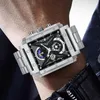 Armbandsur Lige Mens Watches Fashion Hollow Square Quartz Sports vattentät klocka för män kronograf klocka reloj hombre box