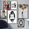 Y Street Graffiti Decoration Canvas Painting Girls and Balloons Suivez vos rêves Affiche d'art Monke