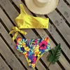 Dames zwemkleding klassiek één schouderbikini set zwempak voor vrouwen hoge taille strappy dames 2024 zomervakantie strandkleding biquini