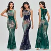 Sleeveless O-neck Evening Party Dress Shinning Sequins Mermaid Prom Gowns Elegant Slim Robe De Soriee Women Full Dress 2022 New 206e