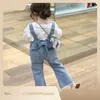 Одежда наборы корейская весенняя осенняя девочка для малыша 2pcs одежда набор писем с длинным рукавом пуловер джинсовый брюк детская костюма для детской одежды
