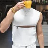 2023 Fashion Mens Tanktops Turtleneck massieve kleur mouwloze straatwear Casual vesten feest nachtclub Skinny Incerun S5XL 240416