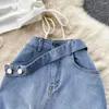 Vestidos de trabalho Mulheres de verão Duas peças de 2 peças Sexy One ombro Top Top Cantura Button-Up Saias de jeans de escritório coreano