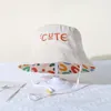 Baskenmützen doppelseitig Kinder Eimer Hut Netter Brief Sticked Baby Fischermützen für Jungen Mädchen Panama Sommer Outdoor Beach Becken Mütze