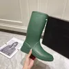 Designer Rain Boots Square Toe Women Rainboots Tjock Sole Ankle Waterproof Boot Fashion Rubber Boot Green White Black Booties