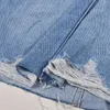 Kjolar chic koreansk stil oregelbunden denim kjol för kvinnor mode höga midja hål tassel dekor hp paket mantel sundress