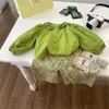 Conjuntos de roupas Roupas de menina Baby Girl Conjunto de moletom calça 2pcs infantil infantil flor de flor com babados com manga de sopro 1-7y