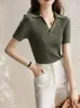 Women's Polos Polo Shirts Slim Knitted Female Tee Plain T-shirts Korean Style Aesthetic Pulovers Casual Tops Short Sleeve Luxury