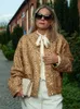 HH Traf Autumn paljetter Gyllene lös jacka för kvinnor gnistrar långärmad avslappnad bomberjacka med fickor kvinnliga modekällor 240423