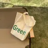 Sacchetti della spesa lettere verdi Stampa spalla tela borse da tote cotone shopper grande per donne eco borse ecologiche casual