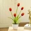 Flores decorativas 5 Cabeça Tulip Bonsai para festa de casamento em casa Windows Desktop Artificial com vaso de flores Ação de Graças