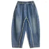 Jeans femminile 2024 Arrivo Spring Women Casual Cotton Denim Patchwork Pants Lengola Lunghezza Elastica Benna elastica Harem sciolto S47