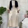 Vêtements ethniques Chic Ramadan Eid tunique Puff Sleeve Cardigan musulman Abayas Kimono Musulmane Dubai Robe de mode avec ceinture arabe